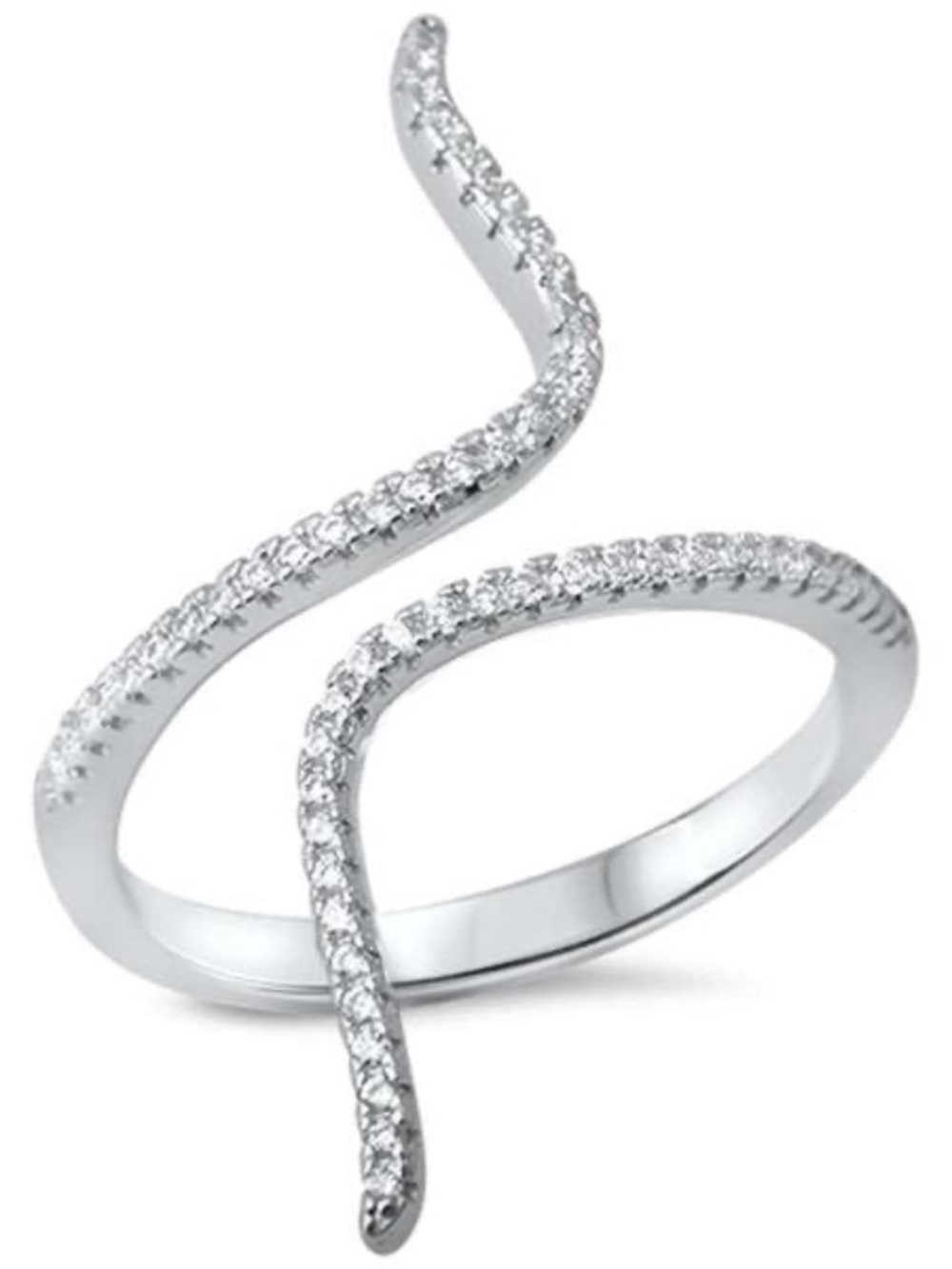 Womens Sterling‎ Silver Zirconia Snake Ring Size 8